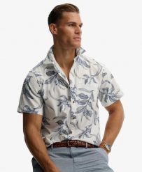 Superdry Koszula krótki rękaw Vintage Loom z bawełny organicznej – Canna Leaves. Niebieskie koszule damskie Superdry., s, bez wzorów, z bawełny, bez kołnierzyka, bez ramiączek. Za 280.40 zł.