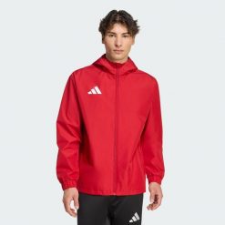 Kurtka Entrada26 All Weather. Czerwone kurtki męskie Adidas, bez wzorów, z poliesteru, sportowe, bez kaptura. Za 170.99 zł.