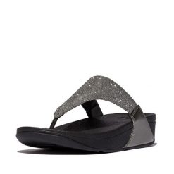Sandały damskie FitFlop Lulu Shimmerlux. Szare sandały damskie FIT FLOP, bez wzorów, z materiału, bez obcasa. Za 422.00 zł.