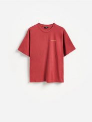 Bawełniany t-shirt boxy - bordowy. Czerwone t-shirty męskie Reserved, l, bez wzorów, z bawełny, bez kołnierzyka. Za 69.99 zł.