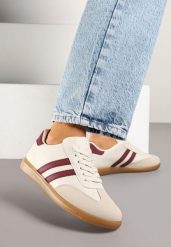 Beżowo-Bordowe Sneakersy Typu Kultowe Tenisówki Zdobione Przeszyciami Remiana. Brązowe trampki i tenisówki damskie Renee, z aplikacjami, z jeansu. Za 39.99 zł.