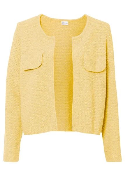 Kardigan z przędzy bouclé. Brązowe kardigany damskie bonprix, bez wzorów. Za 127.99 zł.