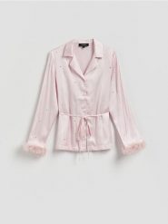 Koszula ze strasem - pastelowy róż. Czerwone koszule damskie Reserved, l, bez wzorów, z tkaniny, bez kołnierzyka, bez ramiączek. Za 159.99 zł.