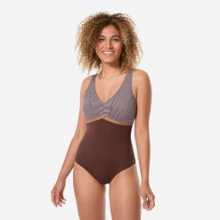 Strój jednoczęściowy do aquafitness damski Nabaiji Rosy. Brązowe stroje jednoczęściowe damskie Decathlon, l, bez wzorów. Za 139.99 zł.