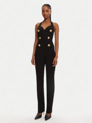 Balmain Kombinezon DF1PW145VB00 Czarny Regular Fit. Czarne kombinezony damskie Balmain, bez wzorów, z wiskozy, bez kołnierzyka, bez ramiączek. Za 9,849.00 zł.