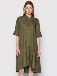 Gestuz Sukienka koszulowa Avaligz 10906320 Zielony Loose Fit. Zielone sukienki damskie Gestuz, bez wzorów, z bawełny, bez kołnierzyka, bez ramiączek, koszulowe. Za 419.99 zł.