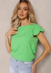 Zielony Top z Bawełny z Falbankami Zamiast Rękawów Kleuria. Zielone topy damskie Renee, xl, bez wzorów, z bawełny, bez kołnierzyka. Za 29.99 zł.