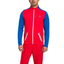 Bluza sportowa męska Lacoste. Czerwone bluzy bez kaptura męskie Lacoste, bez wzorów, z dresówki, sportowe, bez kołnierzyka, bez ramiączek. Za 367.00 zł.