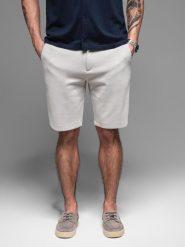 Krótkie spodenki męskie SLIM FIT z melanżowej strukturalnej dzianiny – jasnoszare V5 OM-SRCS-0166 - XXL. Szare szorty męskie Ombre Clothing, z bawełny, bez kołnierzyka. W wyprzedaży za 109.99 zł.