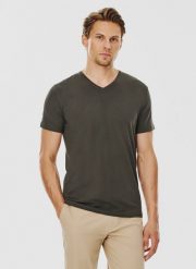 PAKO LORENTE – Zielony gładki t-shirt v-neck. Zielone t-shirty męskie Pako Lorente, m, bez wzorów, z bawełny, bez kołnierzyka. Za 39.99 zł.