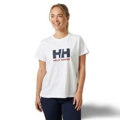 Koszulka damska Helly Hansen Logo 3.0. Białe bluzki sportowe damskie Helly Hansen, bez wzorów, bez kołnierzyka. Za 236.50 zł.