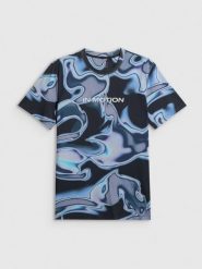 4F T-shirt regular z nadrukiem męski - granatowa S. Niebieskie t-shirty męskie 4f, m, bez wzorów, z bawełny, bez kołnierzyka. Za 99.99 zł.