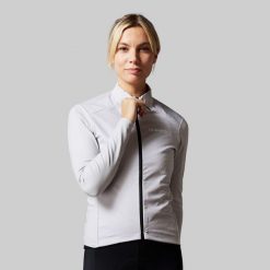 Damska kurtka kolarska Thermo Fleece z długim rękawem. Szare kurtki damskie ACELERA, bez wzorów, z jersey, bez kaptura. W wyprzedaży za 253.76 zł.