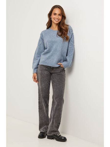 Soft Cashmere Sweter w kolorze niebieskoszarym rozmiar: 34/36. Niebieskie swetry klasyczne damskie Soft Cashmere, bez kołnierzyka. Za 149.95 zł.