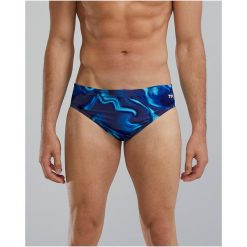 Spodenki pływackie TYR M DE BRIEF WAV. Niebieskie kąpielówki męskie TYR, m, bez wzorów, do pływania. Za 199.99 zł.
