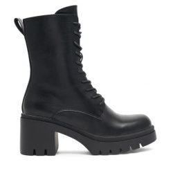 Trzewiki Jenny Fairy. Czarne botki damskie Jenny Fairy, bez obcasa, na słupku, bez zapięcia. Za 159.99 zł.