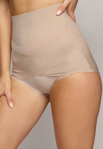 Beżowa Bielizna Modelująca Majtki High Waist Zdobione Skośnymi Przeszyciami Kikoneva. Brązowa bielizna wyszczuplająca Renee. Za 39.99 zł.