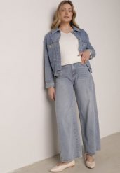 Niebieskie Szerokie Jeansy z Bawełną i Wiskozą Zdobione Przeszyciami Harida. Niebieskie jeansy damskie Born2be, z podwyższonym stanem. Za 99.99 zł.