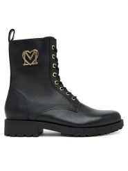 LOVE MOSCHINO Trzewiki JA24254G0NIA0000 Czarny. Czarne botki damskie Love Moschino, ze skóry, bez obcasa, na płaskiej podeszwie, bez zapięcia. Za 1,019.00 zł.