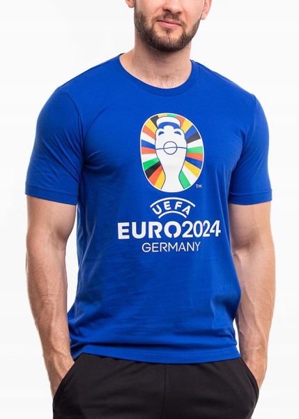 Koszulka męska adidas Euro24. Niebieskie t-shirty sportowe męskie Adidas, m, z bawełny, bez ramiączek, na fitness i siłownię. Za 49.00 zł.