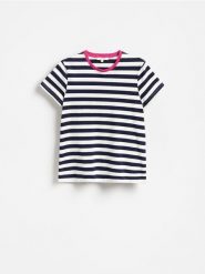T-shirt w paski - granatowy. Niebieskie t-shirty damskie Reserved, l, bez wzorów, z bawełny, bez kołnierzyka. Za 89.99 zł.