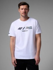 4F T-shirt regular z nadrukiem męski 4F x Robert Lewandowski - biały S. Białe t-shirty męskie 4f, l, bez wzorów, z bawełny, bez kołnierzyka. Za 79.99 zł.