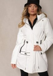 Biała Kurtka w Stylu Parki na Napy ze Ściągaczami w Pasie Ardodia. Białe kurtki damskie Renee, l, bez wzorów, z jeansu. Za 279.99 zł.