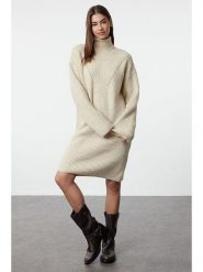 Trendyol Sukienka w kolorze kremowym rozmiar: S. Brązowe sukienki damskie Trendyol, s, bez wzorów, prążkowane, bez kołnierzyka, bez ramiączek, midi. Za 73.99 zł.