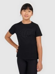 4F T-shirt oversize z nadrukiem dziewczęcy - czarny 152 (11-12 lat). Czarne koszulki dziewczęce 4f, bez wzorów, z bawełny, bez ramiączek. Za 39.99 zł.