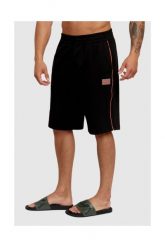 EA7 Czarne szorty bawełniane z pomarańczowymi lampasami. Czarne szorty męskie EA7 Emporio Armani, z bawełny, bez kołnierzyka. W wyprzedaży za 229.99 zł.