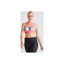 Stanik fitness kardio 500 z nadrukiem (kwiaty). Czerwone biustonosze sportowe damskie DOMYOS, bez wzorów, z elastanu. Za 59.99 zł.
