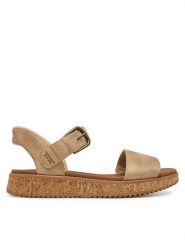 Skechers Sandały Bobs Sun Vibe 114423/NAT Beżowy. Brązowe sandały damskie Skechers, bez wzorów, ze skóry, bez obcasa, na płaskiej podeszwie. Za 289.99 zł.