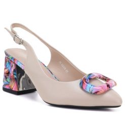 Czółenka na ozdobnym obcasie beżowe Vinceza 62278. Brązowe czółenka damskie VINCEZA, bez wzorów, ze skóry ekologicznej, bez obcasa. Za 159.99 zł.