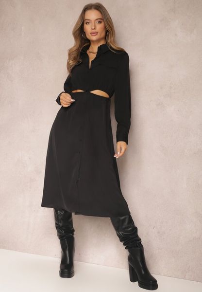 Czarna Sukienka Koszulowa Pumpa. Czarne sukienki damskie Renee, m, bez wzorów, bez kołnierzyka, bez ramiączek, midi, koszulowe. Za 139.99 zł.