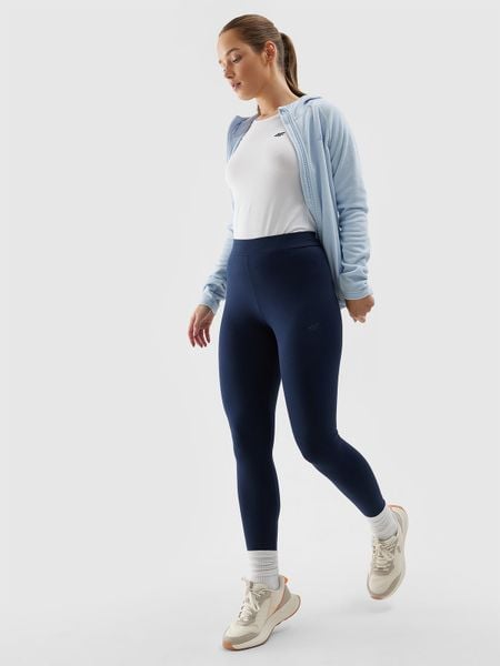4F Legginsy dzianinowe damskie - granatowe S. Niebieskie legginsy damskie 4f, s, bez wzorów, z bawełny. Za 39.99 zł.