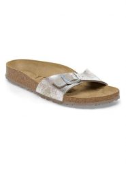 Birkenstock Klapki "Madrid" w kolorze srebrnym rozmiar: 37. Szare klapki damskie Birkenstock, bez wzorów, ze skóry, bez obcasa. Za 341.67 zł.