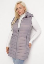 Szara Kamizelka z Kapturem i Klasycznym Pikowaniem Nellas. Szare kamizelki damskie Born2be, xl. Za 189.99 zł.