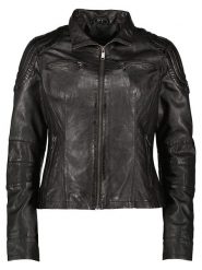 HIS Skórzana kurtka w kolorze czarnym rozmiar: 42. Czarne kurtki damskie HIS, bez wzorów, ze skóry, bez kaptura. Za 616.45 zł.