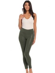 Magic Bodyfashion Legginsy "Leather Look Leggings" w kolorze zielonym ze skóry syntetycznej rozmiar: XL. Zielone legginsy damskie Magic Bodyfashion, xl, bez wzorów, ze skóry. Za 135.95 zł.