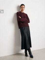 Sweter z półgolfem z domieszką wełny - bordowy. Czerwone swetry klasyczne damskie Sinsay, l, z wełny, bez kołnierzyka. Za 59.99 zł.