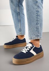 Granatowe Sneakersy Typu Klasyczne Tenisówki na Grubej Podeszwie Hanistra. Niebieskie trampki i tenisówki damskie Born2be, bez wzorów, z jeansu. Za 109.99 zł.