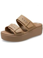 Crocs Klapki "Brooklyn Buckle Low Wedge" w kolorze khaki rozmiar: 37/38. Brązowe klapki damskie Crocs, bez wzorów, bez obcasa, na platformie. Za 189.29 zł.