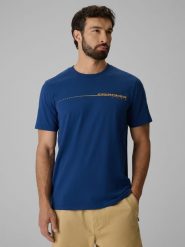 4F T-shirt regular z nadrukiem męski - granatowy M. Niebieskie t-shirty męskie 4f, m, bez wzorów, z bawełny, bez kołnierzyka. Za 59.99 zł.