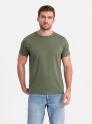 T-shirt męski klasyczny bawełniany BASIC - khaki V6 OM-TSBS-0146 - 4XL. Brązowe t-shirty męskie Ombre Clothing, m, bez wzorów, z bawełny, bez kołnierzyka. W wyprzedaży za 24.99 zł.
