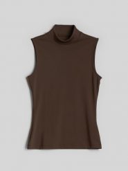 4F Top slim gładki damski - brązowy XS. Brązowe topy damskie 4f, m, bez wzorów, z dzianiny, bez kołnierzyka. Za 69.99 zł.