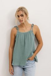 TOP MIA MORSKI L - Flawless. Zielone topy damskie Flawless, l, bez wzorów, z dzianiny, bez kołnierzyka. Za 105.00 zł.