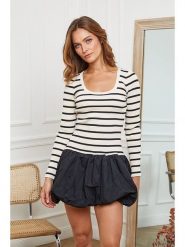 Joséfine Sukienka "Colemara" w kolorze kremowo-czarnym rozmiar: L. Brązowe sukienki damskie Joséfine, na co dzień, l, bez wzorów, bez kołnierzyka, bez ramiączek, mini, proste. Za 152.99 zł.