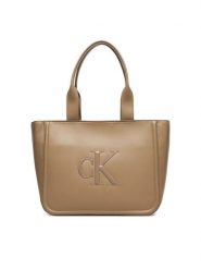 Calvin Klein Torebka Bold Ck Medium Tote LV04F3218G Beżowy. Brązowe torebki klasyczne damskie CALVIN KLEIN, bez wzorów, ze skóry, bez dodatków. Za 569.99 zł.