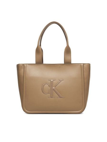 Calvin Klein Torebka Bold Ck Medium Tote LV04F3218G Beżowy. Brązowe torebki klasyczne damskie CALVIN KLEIN, bez wzorów, ze skóry, bez dodatków. Za 399.99 zł.