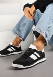 Czarne Sneakersy Tenisówki z Ozdobnymi Paskami Flormi. Czarne trampki i tenisówki damskie Born2be, bez wzorów, z jeansu. Za 89.99 zł.